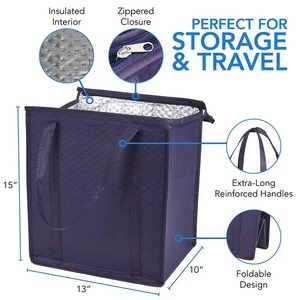 Bolsa de almuerzo con aislamiento térmico al por mayor, bolsa de refrigeración no tejida personalizada, reutilizable, comida, mantener el calor, frío, azul marino, en blanco - Product Image 5