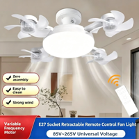 Ventilateur LED avec télécommande rétractable, douille E27, matériau ABS/PVC, pour chambre à coucher, salon, salle à manger, hôtel et bureau