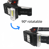 Lampe frontale LED carrée rechargeable au lithium-ion avec détecteur de mouvement, faisceau réglable, projecteur latéral COB, lumière du jour 6000K, étanche IP44