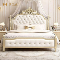 Lit double en bois massif de style américain-français-européen moderne, luxe léger, avec sommier silencieux et garniture en cuir, pour chambre nuptiale/chambre principale