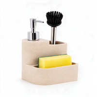 Distributeur de savon à vaisselle en polyrésine effet sable et pierre avec pompe, base large, bouteille rechargeable pour évier