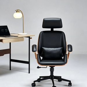 Chaise de bureau ergonomique à dossier haut avec inclinaison à 135° °   Fauteuil de direction inclinable en cuir PU et structure en bois, pivotant, pour bureau à domicile - Product Image 4