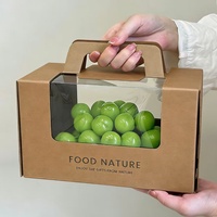 Boîte cadeau transparente pour fruits frais, emballage en carton kraft avec poignée en papier pour cerises, oranges et raisins