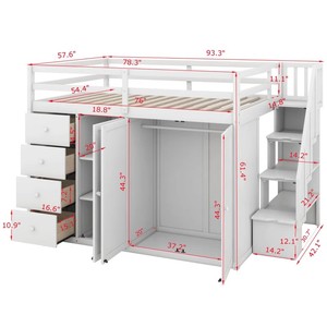 Cama Alta de Madera de Tamaño Matrimonial con Armarios, Gabinetes y Cajones Integrados, Versátil para Dormitorio, Comedor, Parque, Sala de Estar, Escuela, Hotel y Casa de Campo - Product Image 6