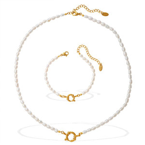 Waterproof Fine Luxury Non Tarnished 14K 18K Pvd Gold Plated Necklace <b>Bracelet</b> Pearl 316L Stainless Steel Jewelry <b>Sets</b> For Women - Product Image 5