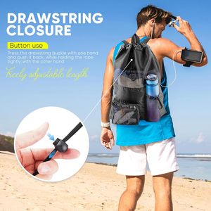 Sac de plage en maille polyester imperméable pour la <span class=keywords><strong>piscine</strong></span> et la gym, grand sac à dos à cordon pour femmes et hommes - Product Image 6