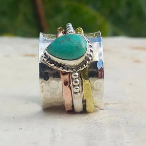 Anello Vintage in Finta Turchese per Donne, Stile Bohémien a Tre Colori a Forma di Goccia, Gioiello da Dito per Uso Quotidiano, Regalo - Product Image 5