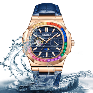 ONOLA 3855CH Reloj de lujo Manos luminosas Encanto Hombres Mecánico <span class=keywords><strong>Precio</strong></span> barato Moda Banda de cuero genuino Relojes automáticos para hombre - Product Image 6