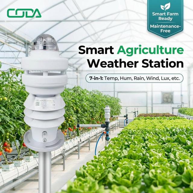 Smart Agriculture Weather Station 7-in-1 Integrated Ultrasonic Sensor IP65 Rating 9-24V Power Supply for Greenhouse Irrigation
