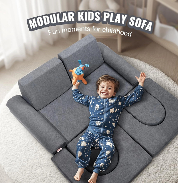 2026 Cross-Border Minimalist 10-Piece High-Density Foam Children Building Blocks Home Furniture Sofa Set Comfortable Soft