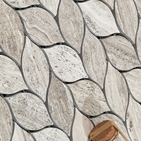 Mosaïque personnalisée en bois gris, mosaïque en marbre, carrelage de crédence, mosaïque en feuilles, finition murale en marbre, décoration de sol pour salle de bain et douche