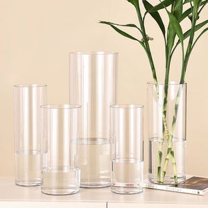 Vase en verre cylindrique simple de haute qualité pour la décoration de la maison, vase floral abstrait personnalisé, vase en verre transparent épaissi - Product Image 4