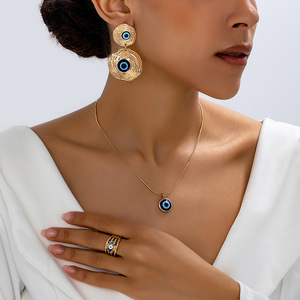 Estilo de vacaciones bohemio diseño creativo joyería sentido diablo ojo anillo pendiente collar conjunto para mujer - Product Image 1