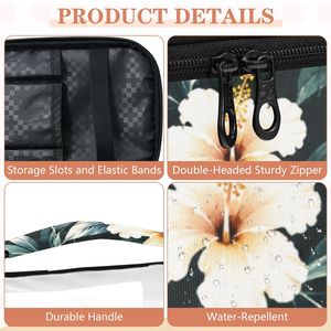 Fashion Double Layer Custom <b>Travel</b> Toiletry <b>Bag</b> with Soft Handle Waterproof PVC Hibiscus Print Makeup <b>Bag</b> <b>for</b> <b>Women</b> - Product Image 6