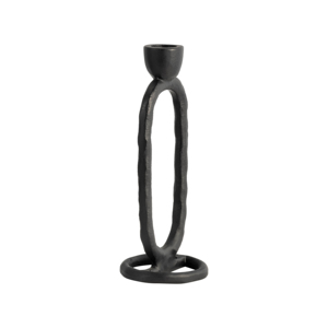 Portacandele decorativo ovale aperto in metallo per candele a pilastro, ideale come centrotavola per il soggiorno di casa. - Product Image 2