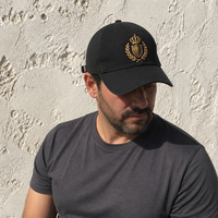 Casquette de luxe personnalisée avec logo, en coton Oxford Dobby noir de haute qualité, 6 panneaux, broderie 3D crête dorée, style Dad Hat, pour hommes, sports de plein air