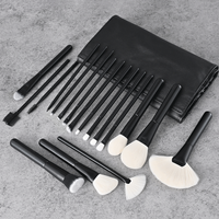 Ensemble de 15 pinceaux de maquillage professionnels à poils de chèvre naturels avec manche en bois, pour le visage, marque privée, avec sac