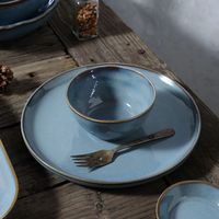 Ensemble Vaisselle de Dîner Nordique en Gros, Assiettes en Grès Réactif Fantaisie, Vaisselle de Restaurant Rustique en Porcelaine Céramique