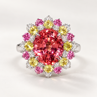 Ovaler Labor-Gezüchteter Padparadscha-Saphir Mehrfarbiger Blumen-Halo Luxus-Jubiläums-Statement-Ring 18K Gold Edelstein Feiner Schmuck