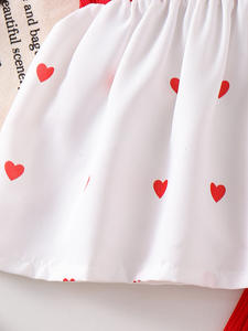 Abbigliamento Estivo per Bambine 2026, Top a Maniche Corte con Stampa Cuore, Patchwork Rosso e Bianco, <span class=keywords><strong>Pantaloni</strong></span> a Zampa Rossi, Set 2 Pezzi - Product Image 5