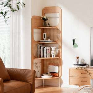 Étagère d'angle <span class=keywords><strong>en</strong></span> bois massif rotin tissé multicouche bibliothèque murale à angle droit Triangle chambre salon armoire - Product Image 2