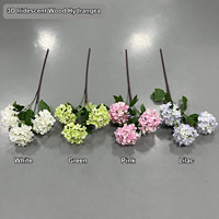 Bunga Hydrangea Sutra Putih Iridescent 3D Print Grosir dengan Batang dan Daun untuk Dekorasi Rumah