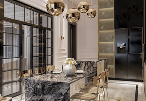 Nouvelle conception 2024, armoires de cuisine de luxe en verre noir brillant et or moderne - Product Image 5