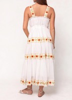 Robe d'été pour femme, style bohème, en coton tissé, à motif floral, col mandarin, pour les vacances à la plage, avec détails brodés