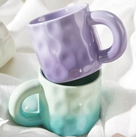 Mug à café en céramique de haute qualité 301-400 ml, motif nordique simple, finition dégradée, avec poignée arrondie, réutilisable et durable
