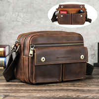 Sac à bandoulière en cuir Crazy Horse en gros, livraison directe, petit sac messager à fermeture éclair pour hommes avec plusieurs poches