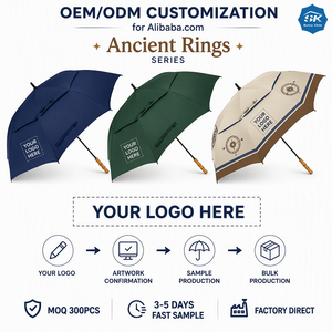 Nouveau parapluie droit de luxe 2026 avec logo personnalisé, manuel, gris froid, coupe-vent, 68 pouces, manche en bambou, avec boîte - Product Image 3