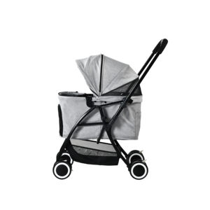 Poussette grise élégante de haute qualité pour animaux de compagnie avec chariot pour animaux de compagnie absorbant les chocs pour les vitres avant et arrière pour le shopping et la marche - Product Image 1