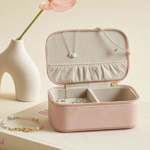 Boîte de rangement portable en cuir PU pour bagues et boucles d'oreilles, petite trousse à bijoux de voyage avec fermeture éclair - Product Image 2