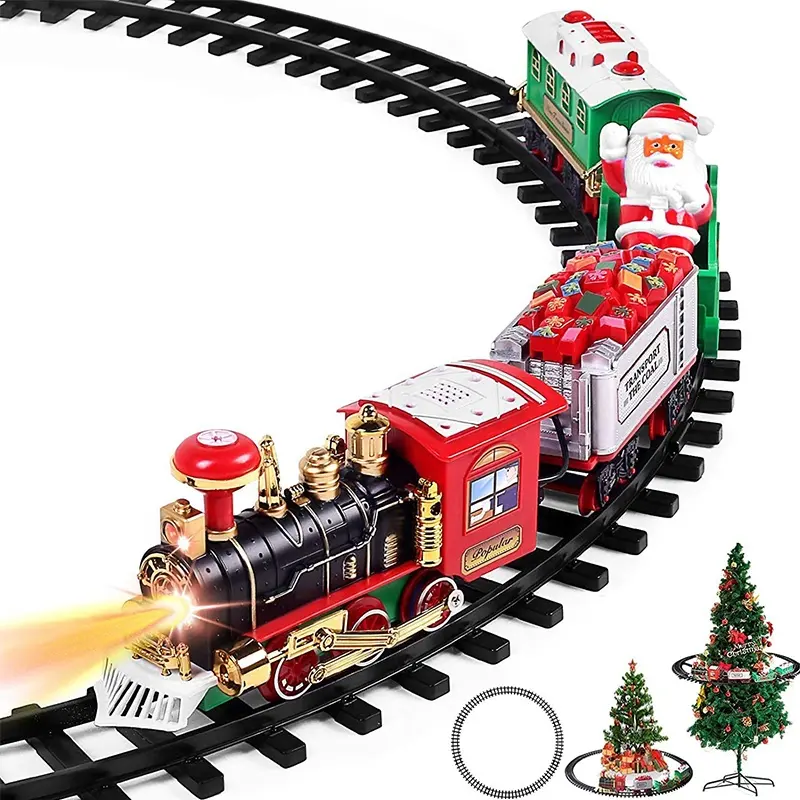 Kerst Beste Geschenken Stoom Locomotief Motor Licht Railway Kits Batterij-Aangedreven Trein Spoor Speelgoed Elektrische Trein Set Voor Kids