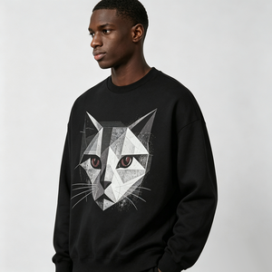 Sudadera de Manga Larga Kornit DTG con Estampado Geométrico de Cabeza de Gato y Texto <span class=keywords><strong>Geo</strong></span> Cat, Estilo Limpio, Minimalista, Holgado, Casual y Urbano - Product Image 3