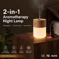 Lampe de chevet intelligente en bois avec LED, diffuseur d'arômes, rechargeable par USB, à intensité tactile, lumière blanche chaude pour la décoration de chambre et d'hôtel