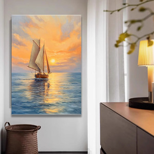 Bjg mare barca a <span class=keywords><strong>vela</strong></span> alba arenaria decorazioni per <span class=keywords><strong>la</strong></span> casa sofà sfondo da parete in cristallo arte decorazione murale - Product Image 3