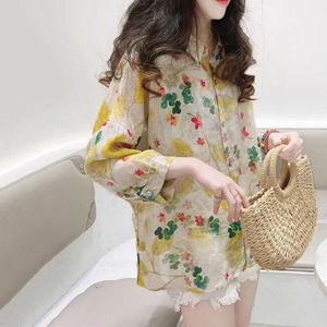 Blusa Elegante con Cuello Polo y Estampado de RNSHANGER, Ropa de Mujer, Camisa Informal de Manga Larga con Botones, Holgada y Combinable para Mujer - Product Image 3