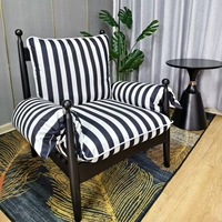 ChiwU Fauteuil d'appoint rétro en tissu rayé, fauteuil simple rembourré avec structure en bois noir massif pour salon