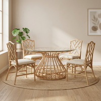Canapé sectionnel deux places en rotin et cannage de haute qualité avec table à plateau en verre et coussin