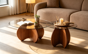 New Arrival <b>Nesting</b> Round Smoked Glass Coffee <b>Table</b> Cloud Cutout Solid Wood Base Mid Century Living Room Tea <b>Table</b> - Product Image 2