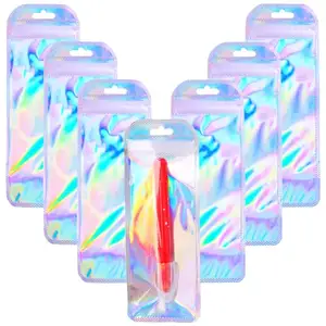 Atacado Impermeável Pequeno Mini Holográfico Laser Zipper Ziplock Jóias Cosméticos Flat Pouch Embalagem Plastic Clear Bag