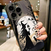 Coque de téléphone antichoc en TPU sur le thème d'Halloween pour iPhone 16 Pro Max 14 15 Plus avec motif citrouille, sorcière et feuilles d'automne