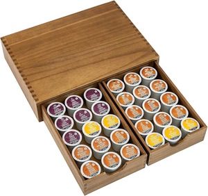 Organisateur de dosettes de café et de thé avec tapis antidérapant en silicone, tiroir de comptoir en bois vintage écologique pour dosettes K-Cup - Product Image 1