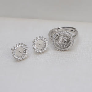 Anneau de doigt réglable en argent S925 avec support de perle DIY, accessoire d'activité tournesol, composants et accessoires de bijoux 1342 - Product Image 1