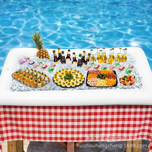 Inflatable Ice Bar 130x60cm White Floating Table For Pool Beverage And Fruit Tray With Ice Storage - Product Image 1