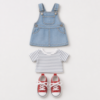 Vêtements pour poupées de 18 pouces, mini-tenue en jean, robe à rayures avec chaussures en toile, ensemble décontracté pour poupées