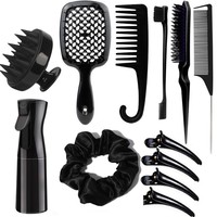 Kit de coiffure 9 pièces avec brosse plate, peigne à dents larges, peigne à queue de rat, pinces à cheveux, flacon pulvérisateur, chouchou OEM ODM