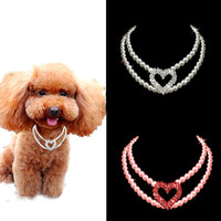 Collier pour animaux de compagnie avec pendentif cœur d'amour, joli collier à double rangée de perles pour chien et chat