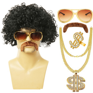 Peluca Negra Rizada Estilo Punk Rock para Hombre, Estilo Disco <span class=keywords><strong>Hippie</strong></span> de los 80, <span class=keywords><strong>Disfraz</strong></span> para Fiesta de Halloween - Product Image 1